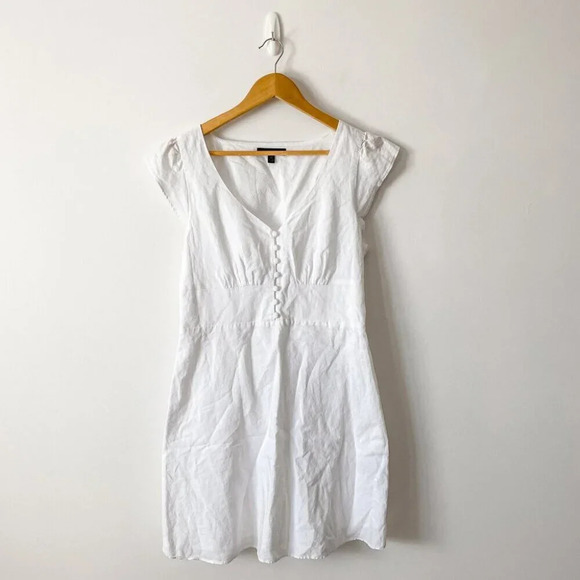 Banana Republic Linen Cotton Button Front Mini Dress White Size 12 - Picture 4 of 9